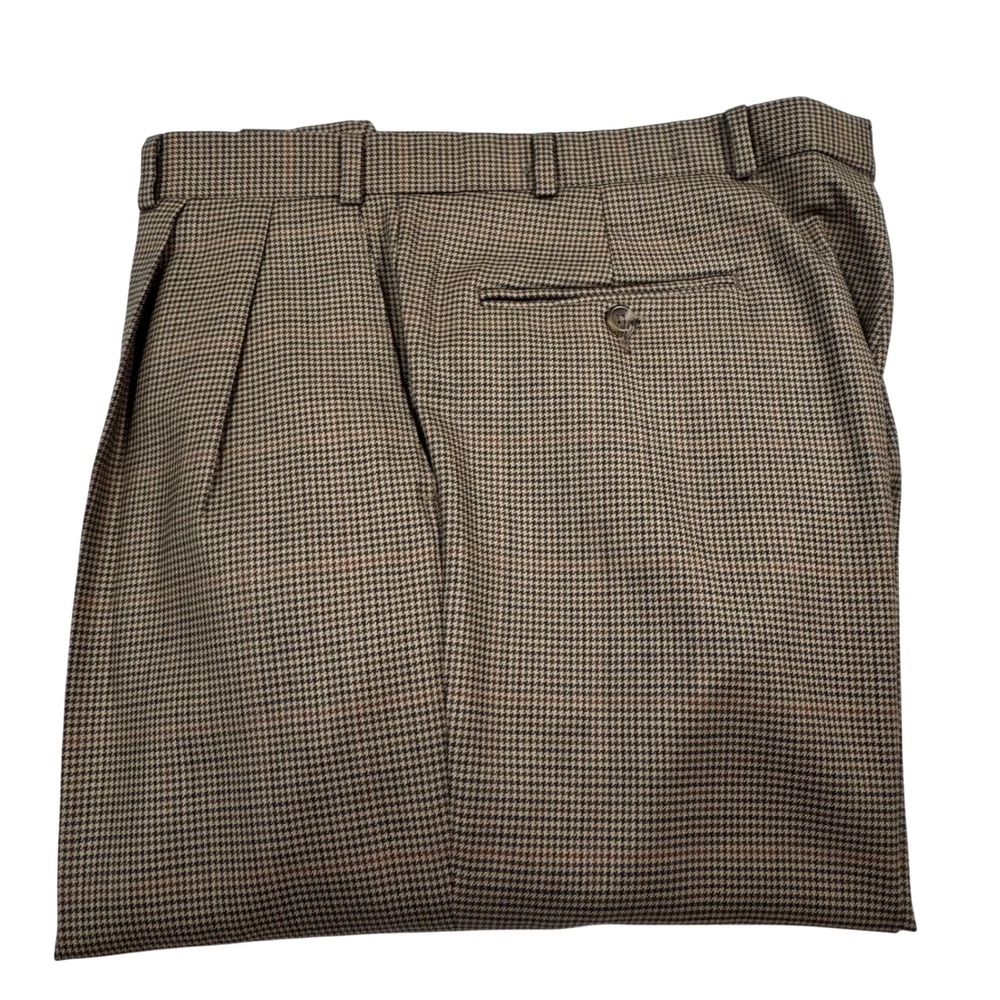 VTG Polo University Ralph Lauren Houndstooth Wool Dress Pants 35x32 Brown Preppy